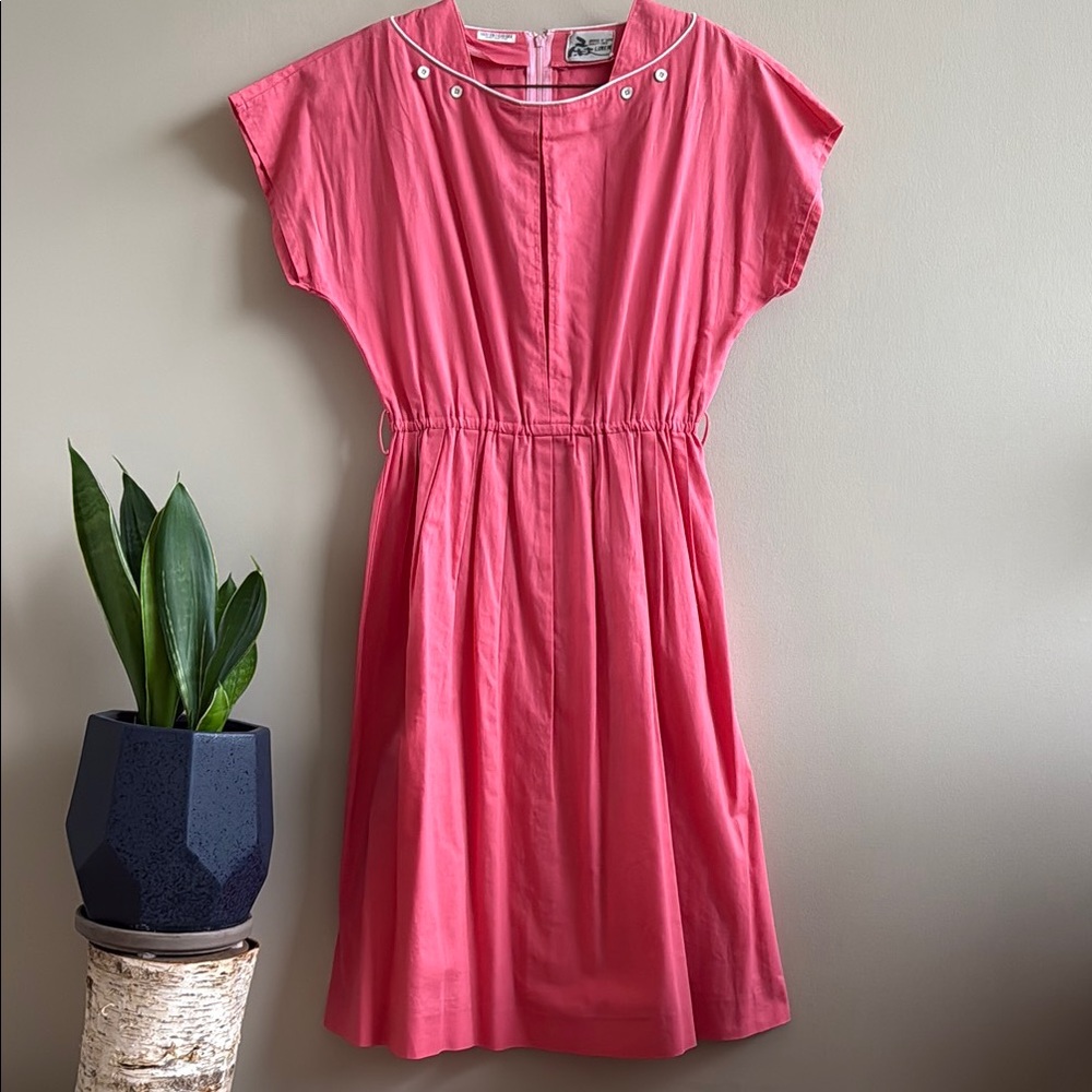 Vintage Pink Short Sleeve 50s inspired Linen Dress